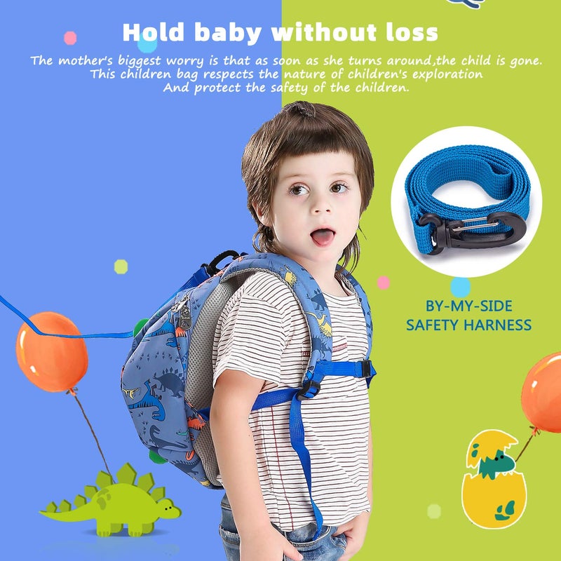 willikiva 3D Dinosaur Backpack Toddler Backpacks for Boys and Girls Kids Backpack Waterproof Preschool Safety Harness Leash (Light Blue) - Image 3